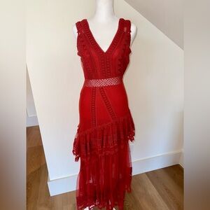 House of Harlow 1960 Red Sleeveless V-Neck Asymmetrical Wedding Guest Dress